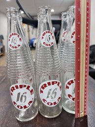 Vintage Triple '16' Cola Bottles Set Of 6  Frank's Beverages Philadelphia Clear Glass Ribbed ACL Soda Bottles