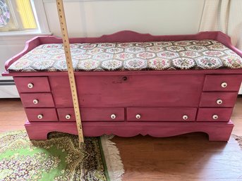 Vintage Lane Cedar Chest Upholstered Bench Painted Magenta Trunk Hope Chest Window Seat