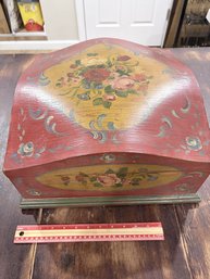 Vintage Hand Painted Floral Wooden Keepsake Box Dome Top Decorative Box