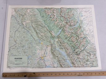 Vintage Hubbard Glacier National Park Raised Relief Topographical 3D Map Montana