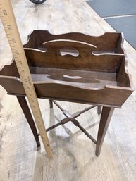 Vintage Wooden Sewing Caddy Stand Cutout Handle Divided Craft Storage Table