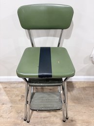 Vintage Cosco Green Vinyl Chrome Step Stool Kitchen Chair Pull Out Stool