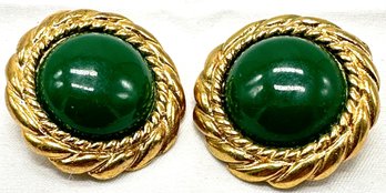 Vintage Green Stone Round Clip-on Earrings