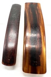 Two Vintage Brown Acrylic French Bar Barrette Plain Faux Tortoise Hair Clips