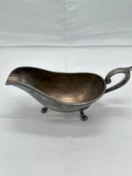 Vintage Silverplate Gravy Bowl With Ornate Handle Three Feet