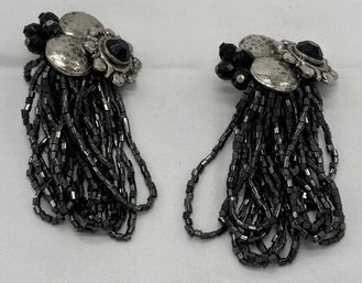 80's Black Beaded Earrings