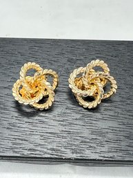 Vintage Coro Rope Knotted Earrings Gold Tone