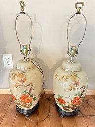 Pair Of Vintage Lamp Hand Painted Chinoiserie Table Lamp / Lighting / Vintage Home Decoration