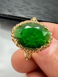Gold Plated 4 Prong Setting Oval Cut Emerald Gemstone Ring