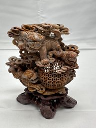 Chinese Soapstone Carved Sculpture Of Foo Dogs
