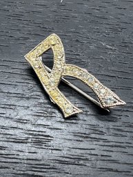 Carolee Silver Tone Clear Rhinestone Monogram Style 'Letter R' Brooch