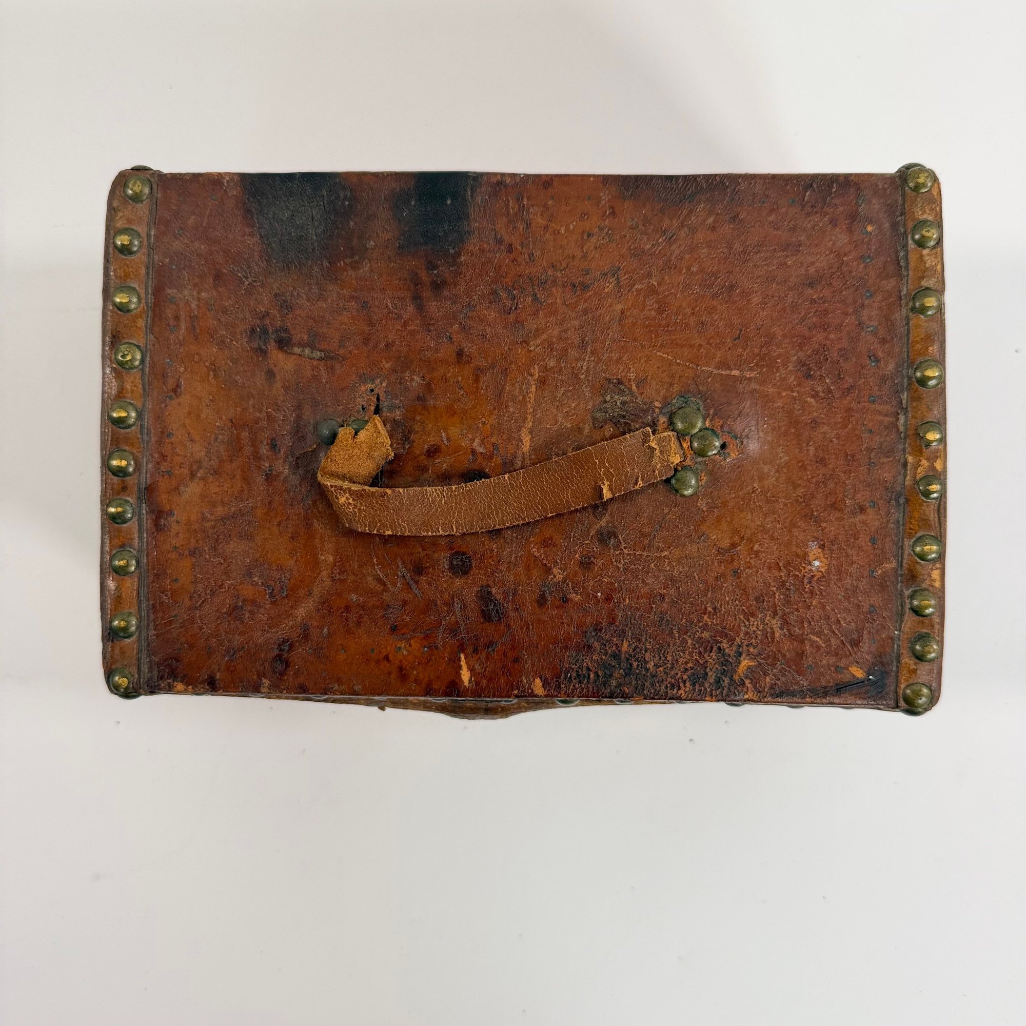 Antique 19th C Isaac Libbey Rochester NH Leather Studded Trunk Box ...