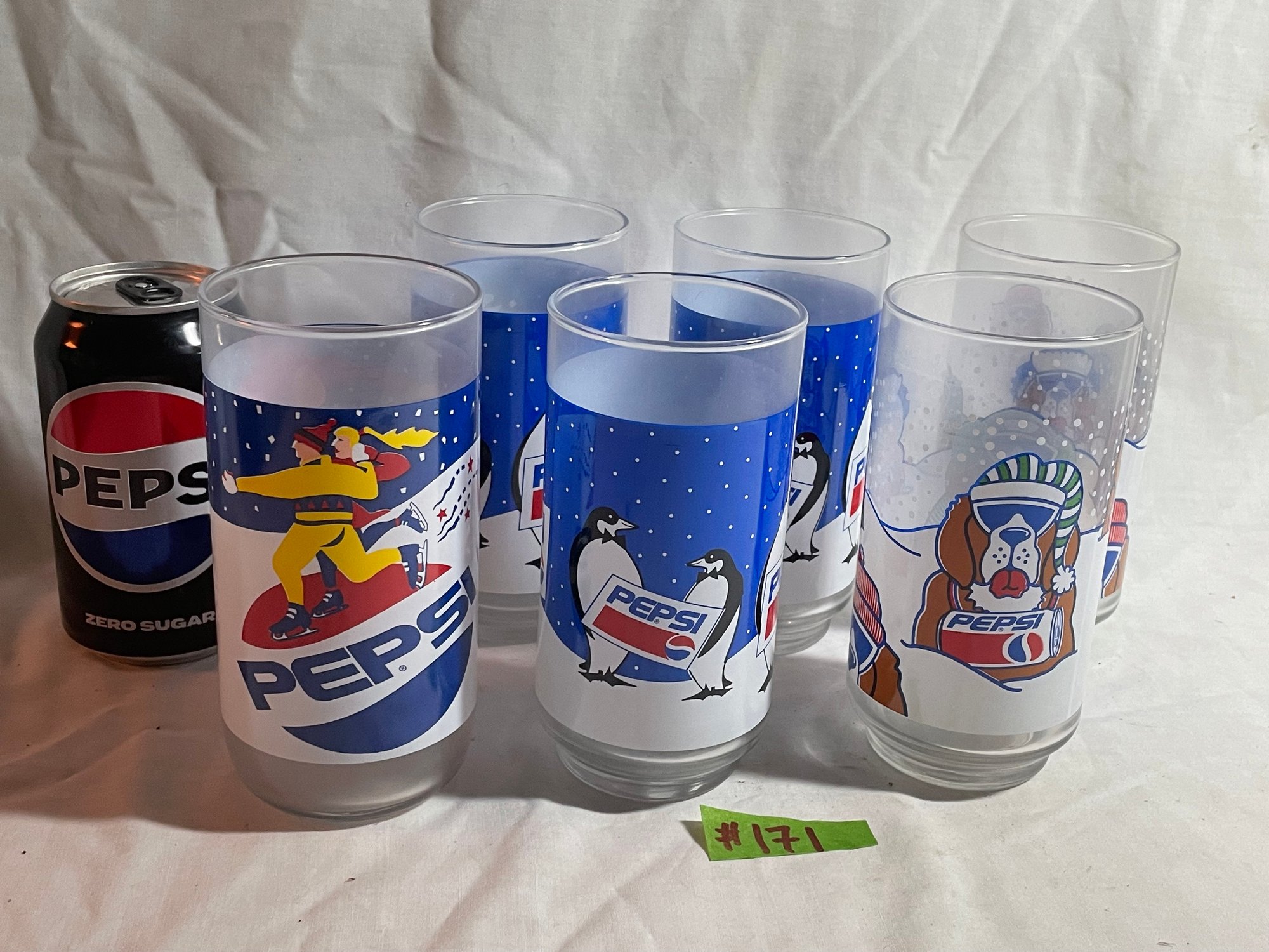 Set Of 6 Vintage PEPSI Advertising Glasses - Winter Theme #22599