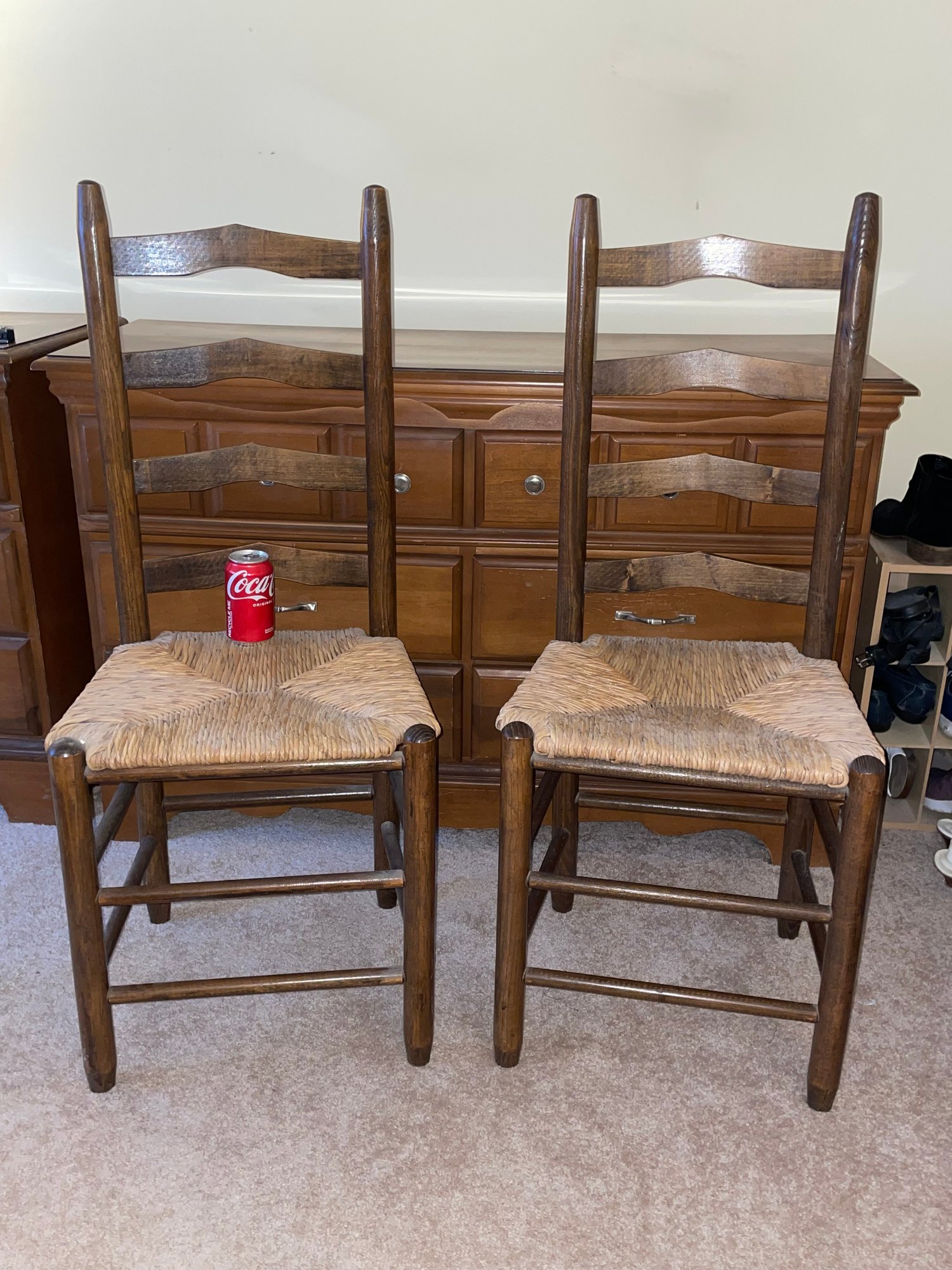 Pair Of Rush Seat Chairs Vintage 