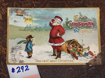 Antique Christmas Postcard With Zeppelin - Ellen Clapsaddle