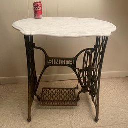Antique Singer Sewing Machine Cast Iron Treadle Base Marble Top Table