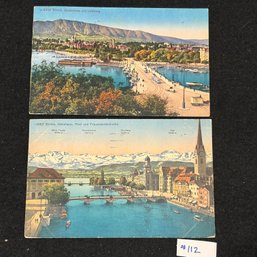 (2) Zurich, Switzerland Antique Postcards 1928