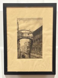Antique Art Etching 'the Bridge Of Sighs' 1924 Signed Emanuele Brugnoli