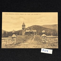 'GRACE MEMORIAL CHAPEL' Sabbath Day Point, Lake George, N. Y. 1907 Antique Postcard