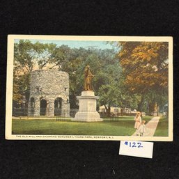 'The Old Mill And Channing Monument' Touro Park, Newport, R. I. 1920 Antique Postcard