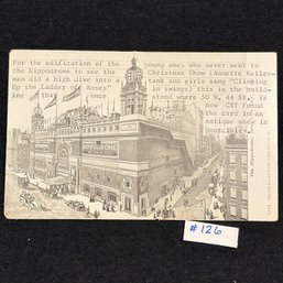 'The Hippodrome' New York City Antique Undivided Postcard