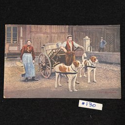 Swiss DOG CART Antique Postcard (1928)