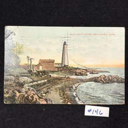 'OLD LIGHT HOUSE' NEW HAVEN, CT (1909) Antique Postcard