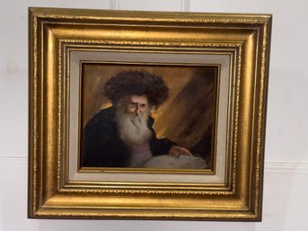 'Eastern European Jew With Fur Hat' Vintage Oil Painting Portrait On Canvas