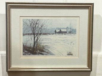'Snowy Farm Scene' Signed Art Print By Denis LeBlanc