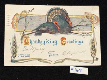 1909 Antique Thanksgiving Embossed Postcard