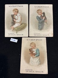 (Lot Of 3) Kids With Pets - Stieff Pianos Antique Victorian Trade Cards