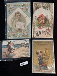 (Lot Of 4) Emerson Piano Co. Victorian Trade Cards