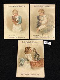 (Lot Of 3) Stieff Pianos Antique Victorian Trade Card - Baltimore, Maryland