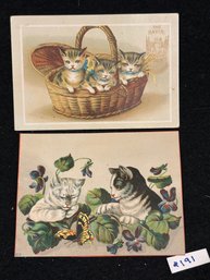 (2) Kitty Cat Antique Victorian Trade Cards