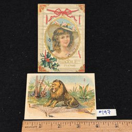 (2) Piano Advertising Antique Victorian Trade Cards