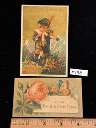 (2) Piano Advertising Antique Victorian Trade Cards