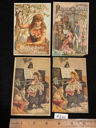 (4) Piano Advertising Antique Victorian Trade Cards