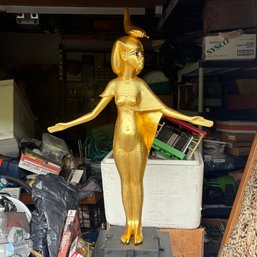 Gold Gilded Egyptian Goddess SELKET With Scorpion Sculpture Statue On Pedestal