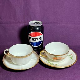 (2) Antique LIMOGES, France Fine China Teacups & Saucers