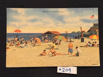 'Beach At Fairfield Connecticut' Vintage Postcard