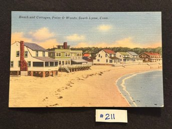 'Beach And Cottages' Point O Woods, South Lyme, Connecticut 1953 Vintage Postcard