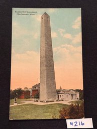 'Bunker Hill Monument' Charlestown, Massachusetts Vintage Postcard
