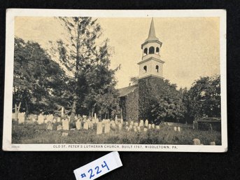 'OLD ST. PETER'S LUTHERAN CHURCH' MIDDLETOWN, PA Vintage Postcard