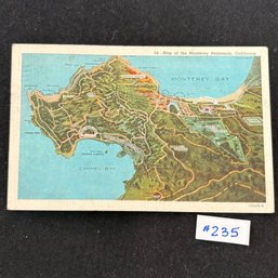 'Map Of The Monterey Peninsula, California' 1941 Vintage Postcard