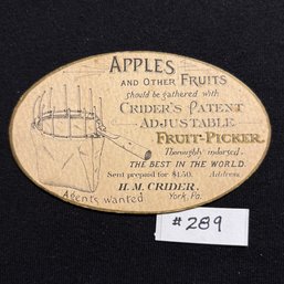 'CRIDER'S PATENT ADJUSTABLE FRUIT PICKER' Antique Advertising Card