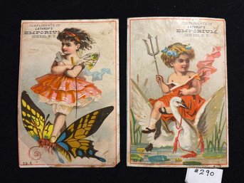 (2) LATHROP'S EMPORIUM OSWEGO, N. Y. Antique Victorian Trade Cards