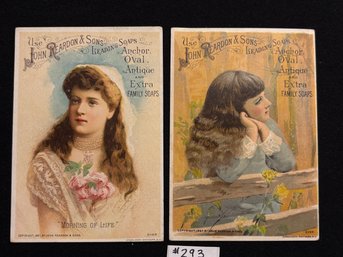 (2) John Reardon & Sons Soap Victorian Trade Cards 1887