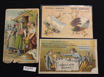 (3) Antique Victorian Trade Cards - Including Lady With A Gun