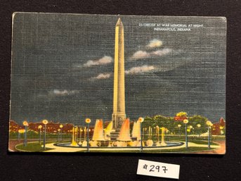 'Obelisk At War Memorial' INDIANAPOLIS, INDIANA Vintage Postcard