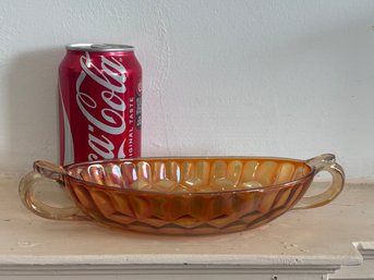 Vintage Marigold Iridescent Carnival Glass Two-Handled Oval Dish